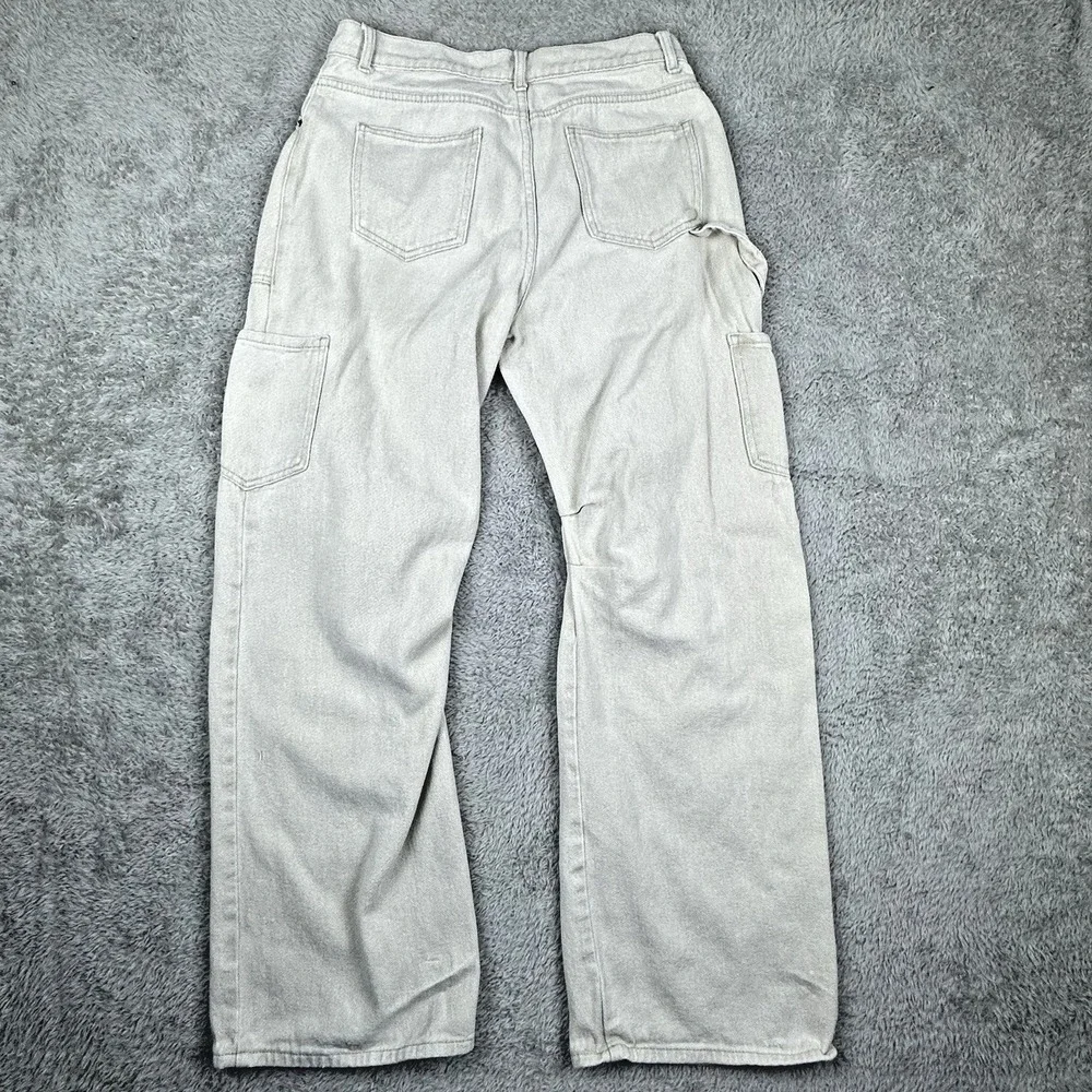 Lioness Women's M Utility‎ Barrel Leg Carpenter Jeans Beige 100% Cotton Workwear